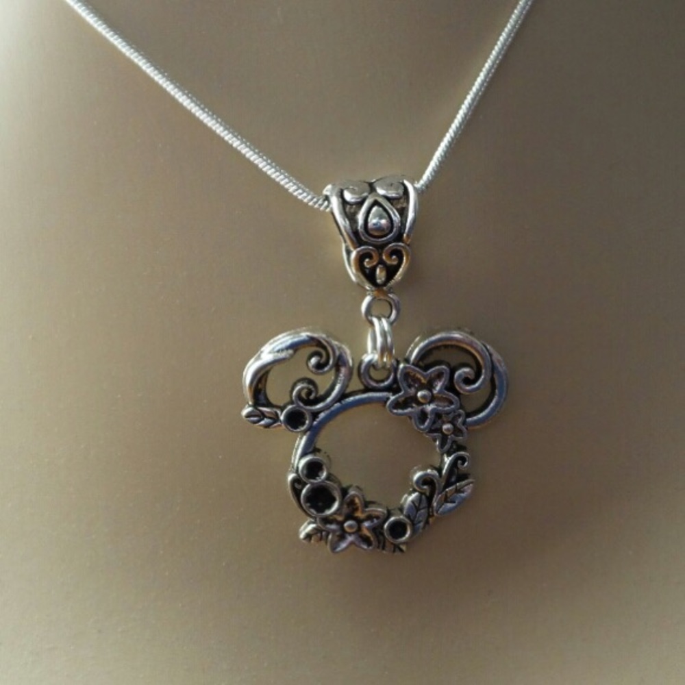 Mouse Head Necklace with 925 Silver Snake Chain